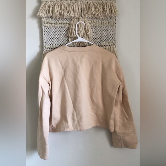 Kerri Rosenthal Micki Sweatshirt Cropped Patch Pocket Sweater Cream Blue Small - Picture 5 of 6